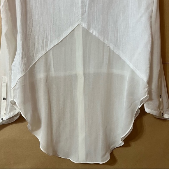 Helmut Lang | Element Sheer Hem Silk Button Front Shirt Combo Top White Size M - Picture 12 of 16